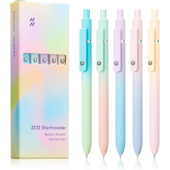 Zenith Zs12 Star Traveler Pens, Zennyth Zs12 Startraveler Aurora Accent Gel Ink Pen, Zenith Zs12 Startraveler Gel Ink Pen, Fine Point, Dry Quickly, Soft Grip Reduce Hand Fatigue(5pcs Gradient color)