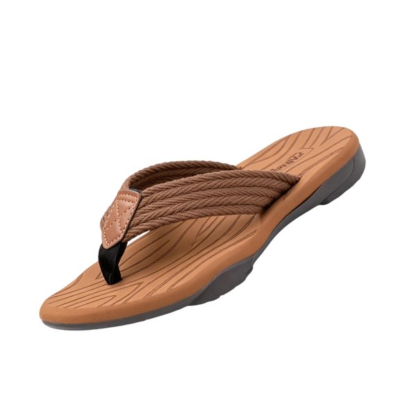 LTTVQM Men's Flip Flops Comfortable Arch Support Cushion Non-Slip Thong Sandals Indoor Outdoor Beach Travel Vacation Lounge Walking Shoes Brown 39-40(US-8.5/9)