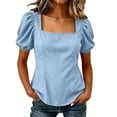 thumbnail image 2 of CHGBMOK Womens Summer Peplum Tops Sqaure Neck Ruffle Sleeve Blouses Fit Flowy Shirts Solid Casual Tees, 2 of 8