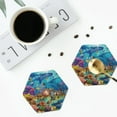 thumbnail image 4 of Pofeuu Sea World Print Coasters for Drinks, 4Pack PU Leather Coasters, Bar Drink Coasters for Tabletop Protection, Furniture from Damage-Hexagon, 4 of 6