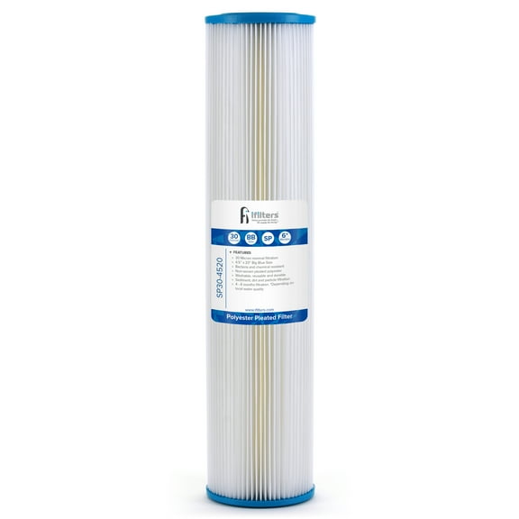 Sediment Pleated Water Filter City or Well Water, Washable 4.5" x 20", 30 Micron