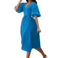 thumbnail image 1 of Gibobby Vestido Mujer Casual de Playa Verano Primavera y verano Nuevas mujeres europeas y Temperamento Color Sexy Slit Puff Sleeve Tie Dress(Azul,XL), 1 of 4