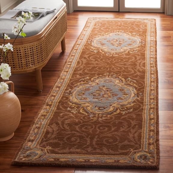 SAFAVIEH Empire Dalia Oriental Wool Runner Rug, Blue/Brown, 2'6" x 10'