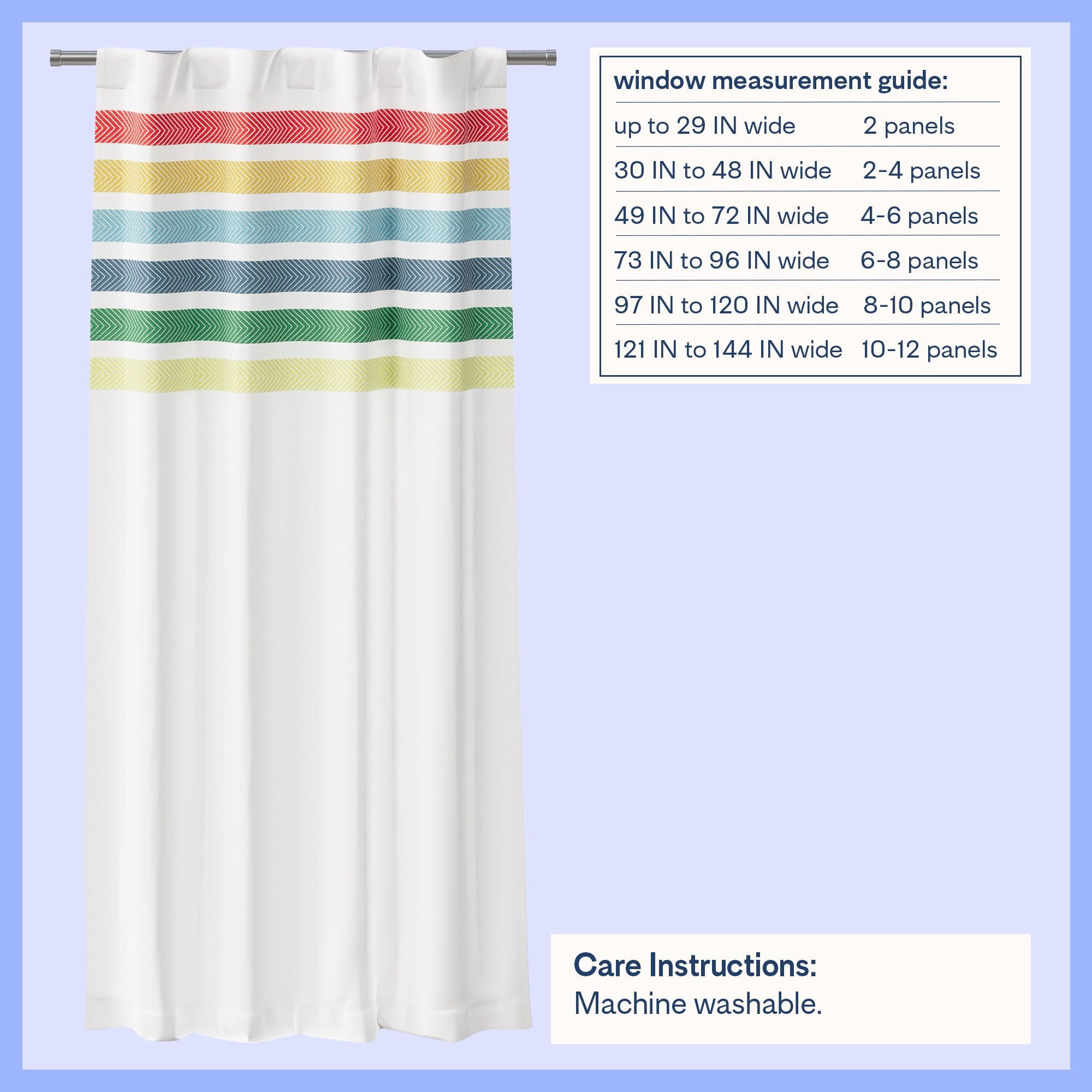 Mainstays Kids White and Rainbow Stripe Blackout Rod Pocket with Back Tabs Single Curtain Panel, 38" W x 63" L