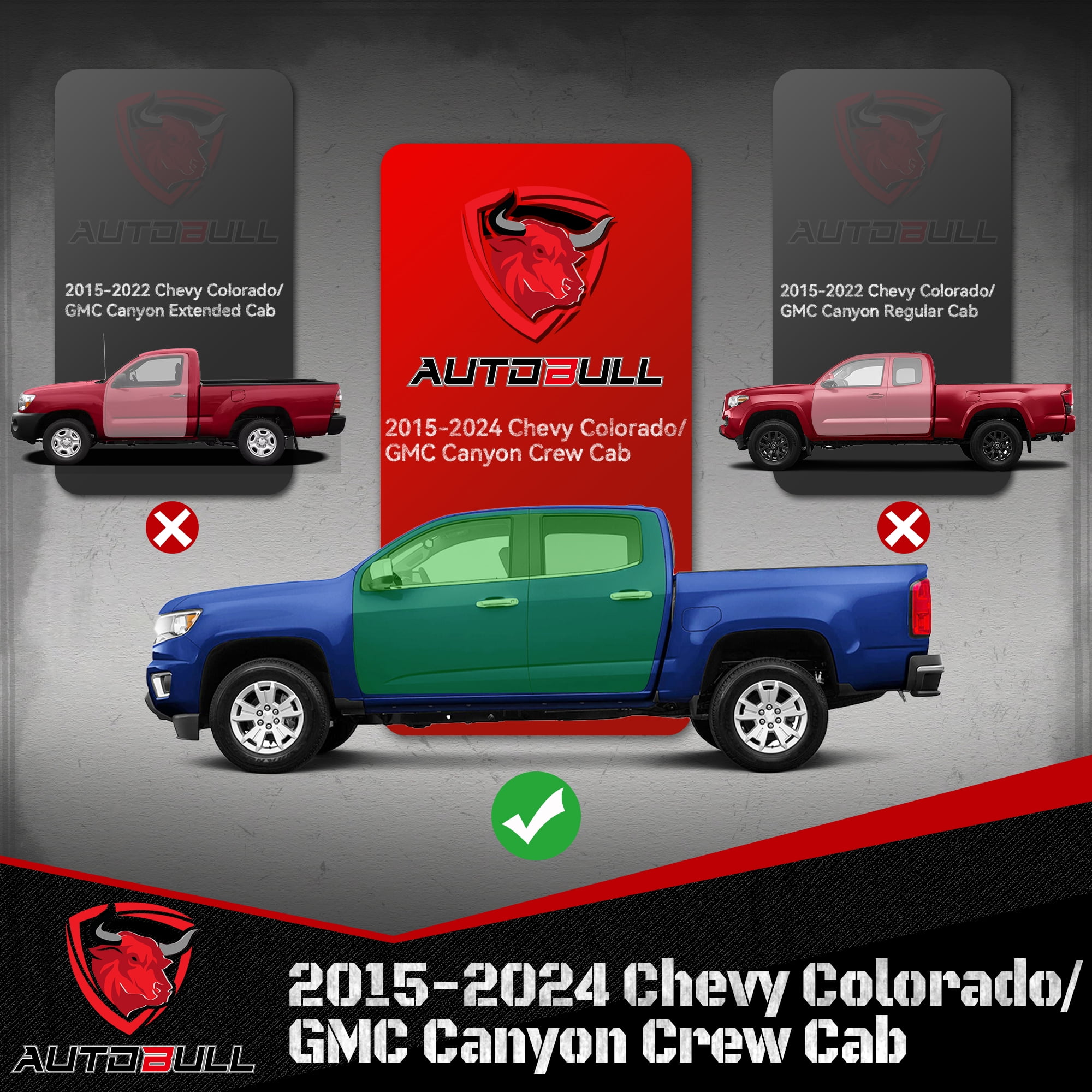 Autobull Running Boards for Chevy Colorado/GMC Canyon 2015-2026 Crew Cab, 6" Bed Access Side Step Rails Coated Black Carbon Steel Nerf Bars