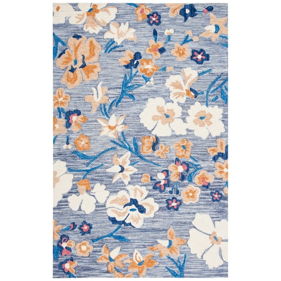 SAFAVIEH Jardin Ruadhan Floral Wool Area Rug, Blue/Ivory, 5' x 8'