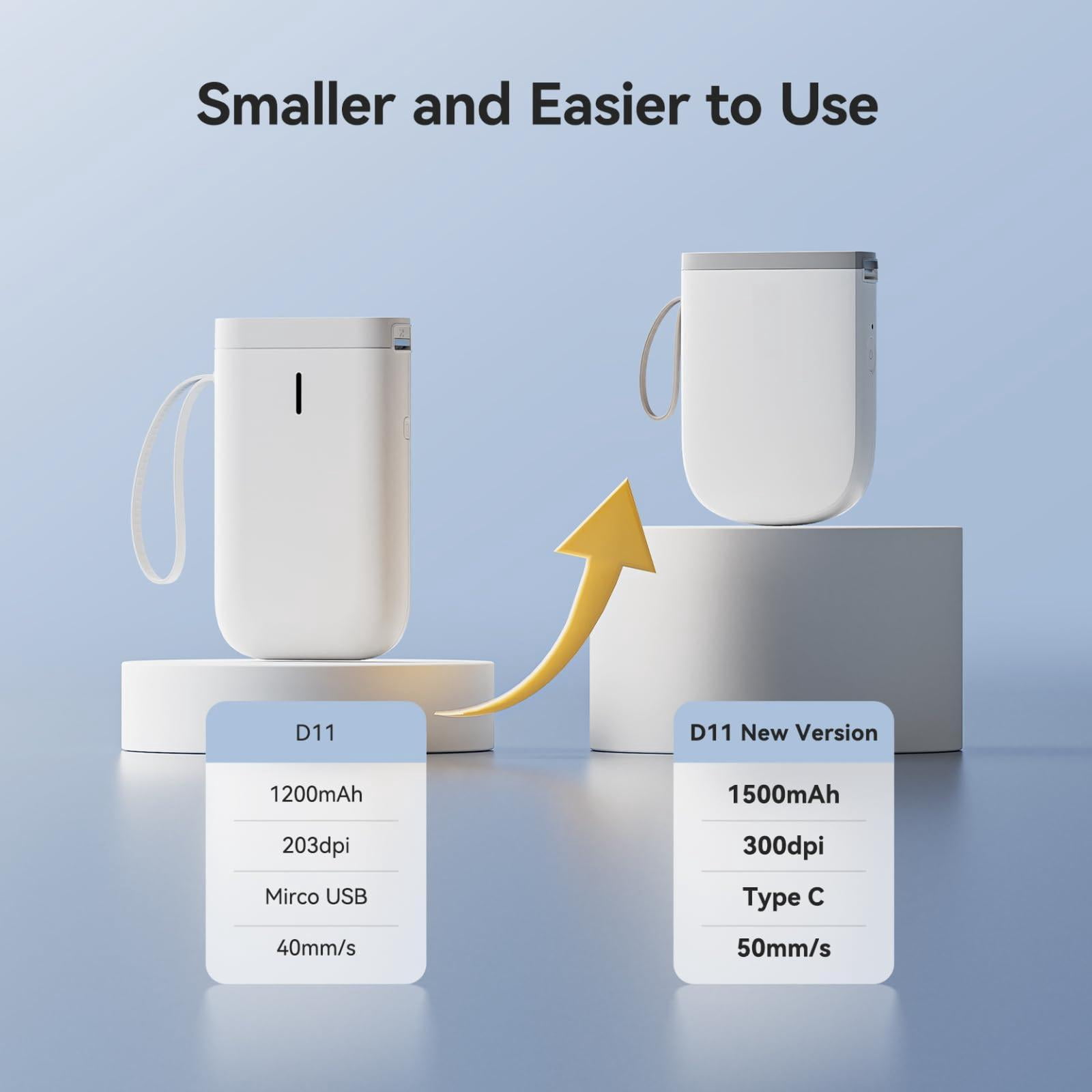 D11 Version Label Maker Machine With Tape 300dpi Printer  Portable Thermal Sticker For Organizing Home Office School White