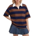 thumbnail image 2 of HAJWOH Women's Rugby Shirt Striped Polo T-Shirts Back To School Short Sleeve Lapel Collar Tee Summer School Uniform, 2 of 5