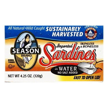Season in Water Skinless & Boneless Sardines, 4.25 OZ (Pack of