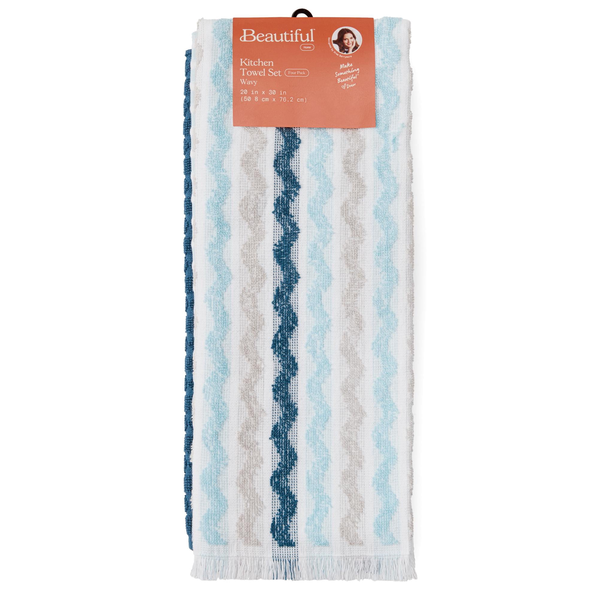 Beautiful Utility Wavy 4-Piece Kitchen Towel Set by Drew Barrymore, Multiple, 30"W x 30"L
