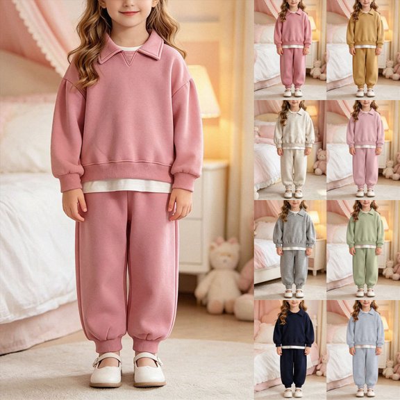 Girls Fall Winter Outfit Set Toddler Kids Casual Sports Set Baby Solid Color Hoodie Set 6-24 Months 2T 3T 4T 5T 6T Children Light Pink,1-2 Years