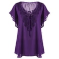 thumbnail image 1 of Innerwin T Shirt Solid Color Ladies Chiffon Tops Holiday V Neck Plus Size Tunic Blouse Purple 3XL, 1 of 7