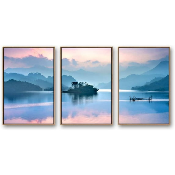 IDEA4WALL Framed Wall Art Print Set Pastel Blue & Pink Sky and Lake Reflection Nature Wilderness Photography Realism Rustic Scenic Colorful Ultra for Living Room, Bedroom, Office - 16"x24"x3 Natural
