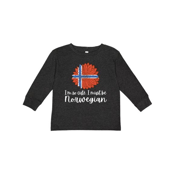 Inktastic I'm So Cute, I Must be Norwegian Sunflower Norway Flag Boys or Girls Long Sleeve Toddler T-Shirt