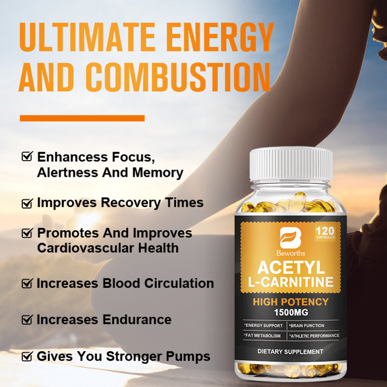 Beworths 1500mg Acetyl L-Carnitine Softgels, 120 Capsules, Brain Function,  Memory, Stamina