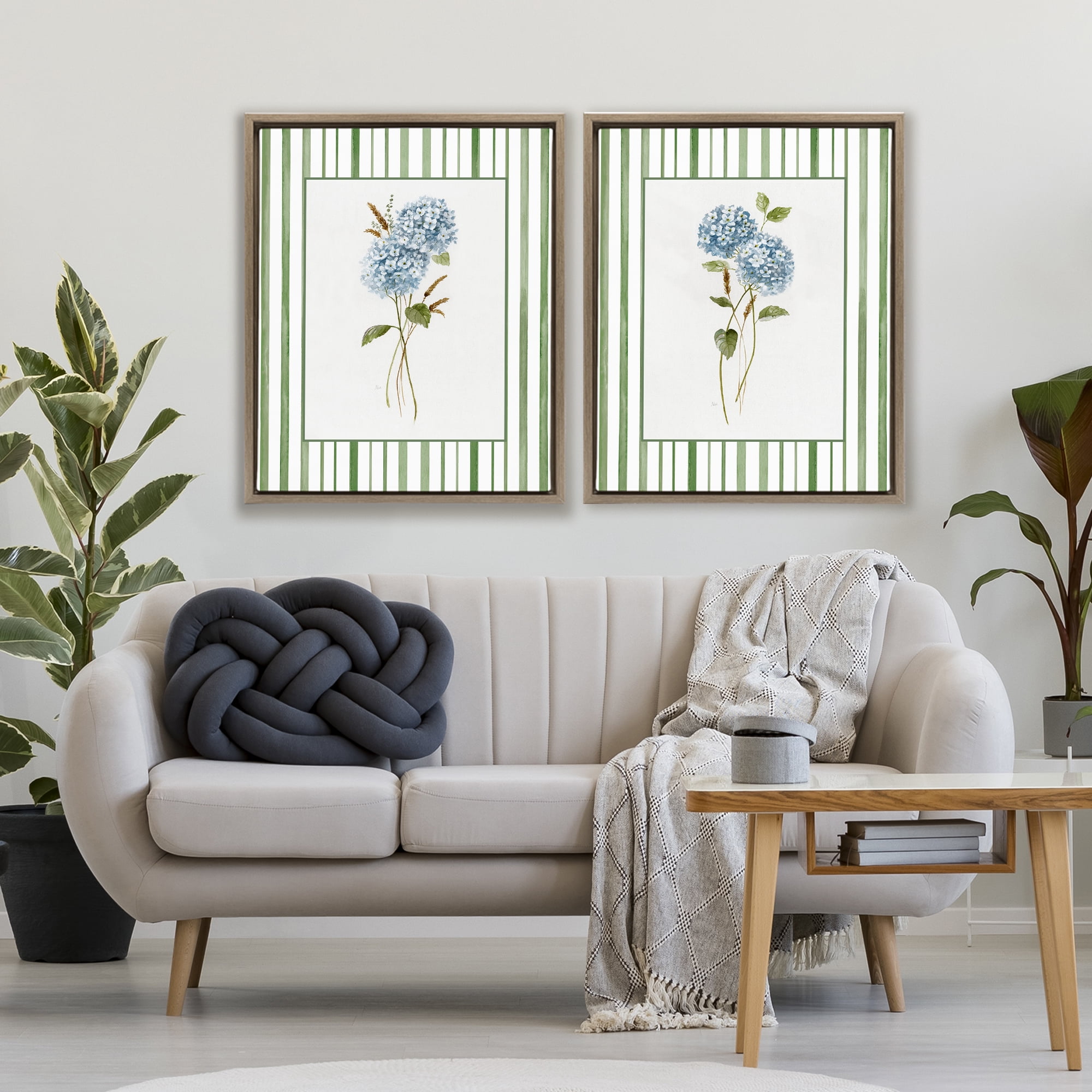 Stupell Industries Wheat & Hydrangea Sprigs 2 Piece Brown Framed Floater Canvas Set, design by Nan