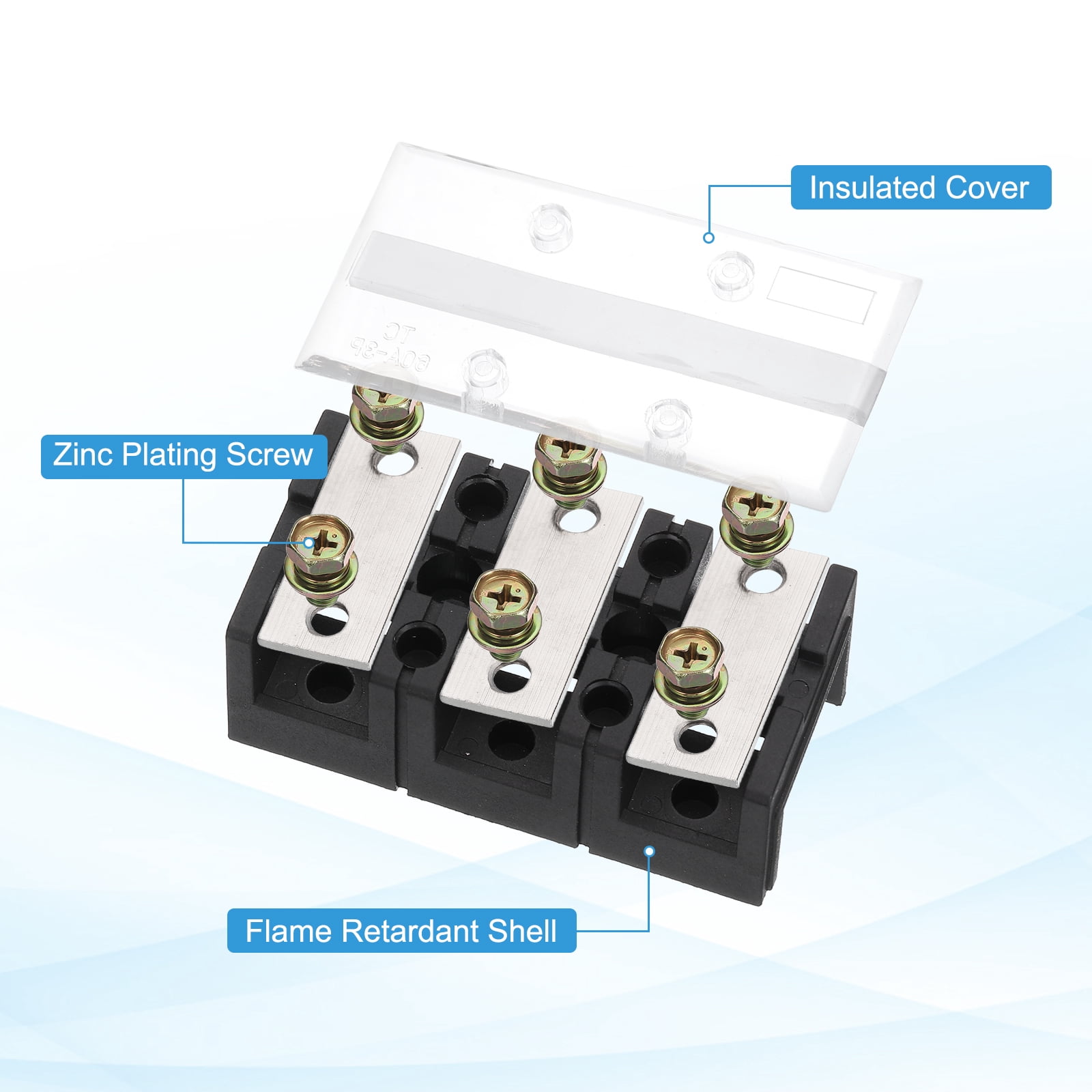 1 Pcs Barrier Terminal Strip Block 600V 200A Dual Rows 4 Positions Rail Base Screw Connector(The Shell Is Made of Flame Retardant and Heat Resistant Material)
