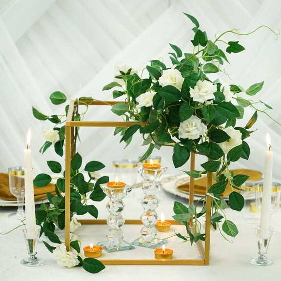 Efavormart 2 Pack 12" Square Gold Wedding Flower Stand Metal Column Stand Geometric Cube Vase