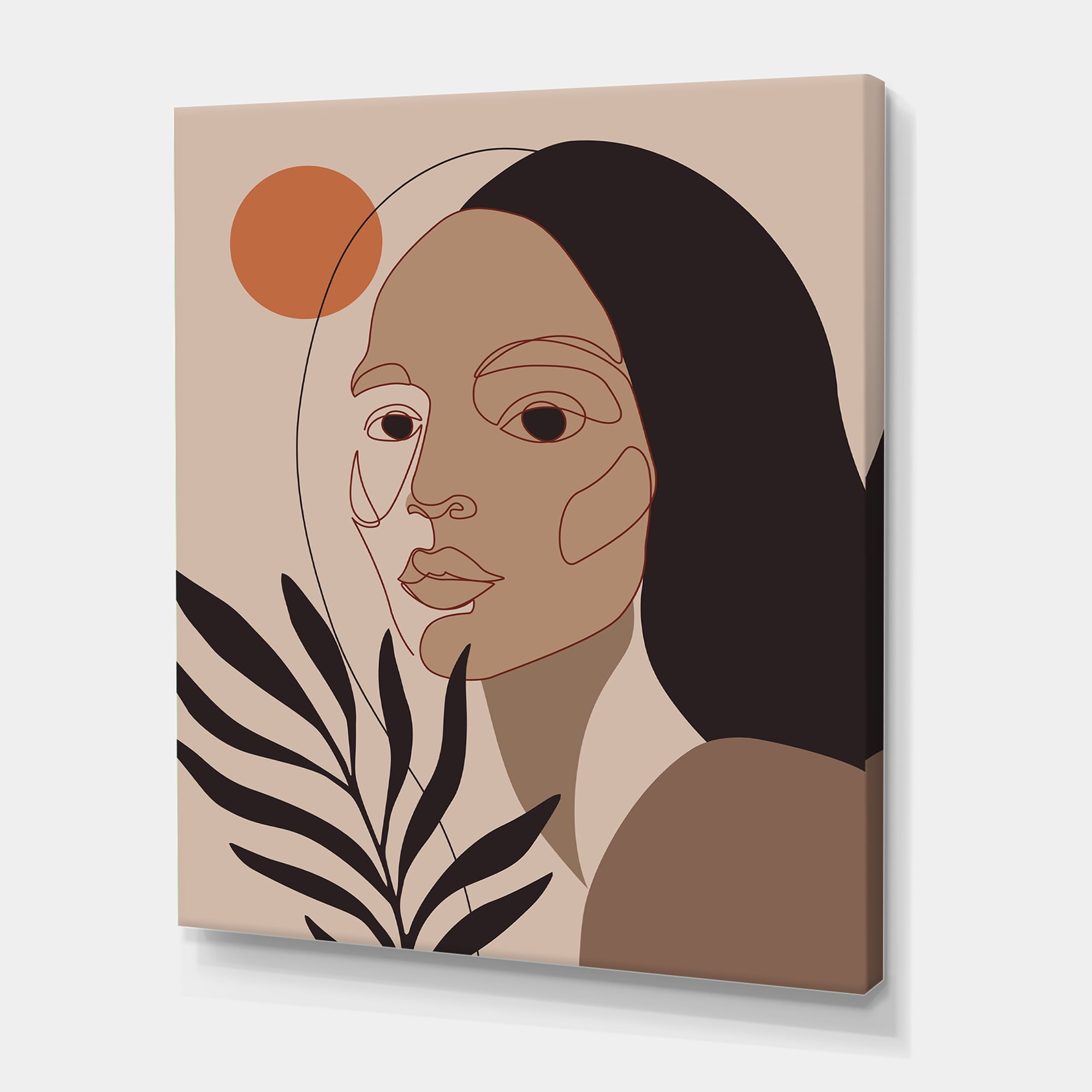Designart ' Retro Minimal Portrait of Young Girl ' Modern Canvas Wall Art Print