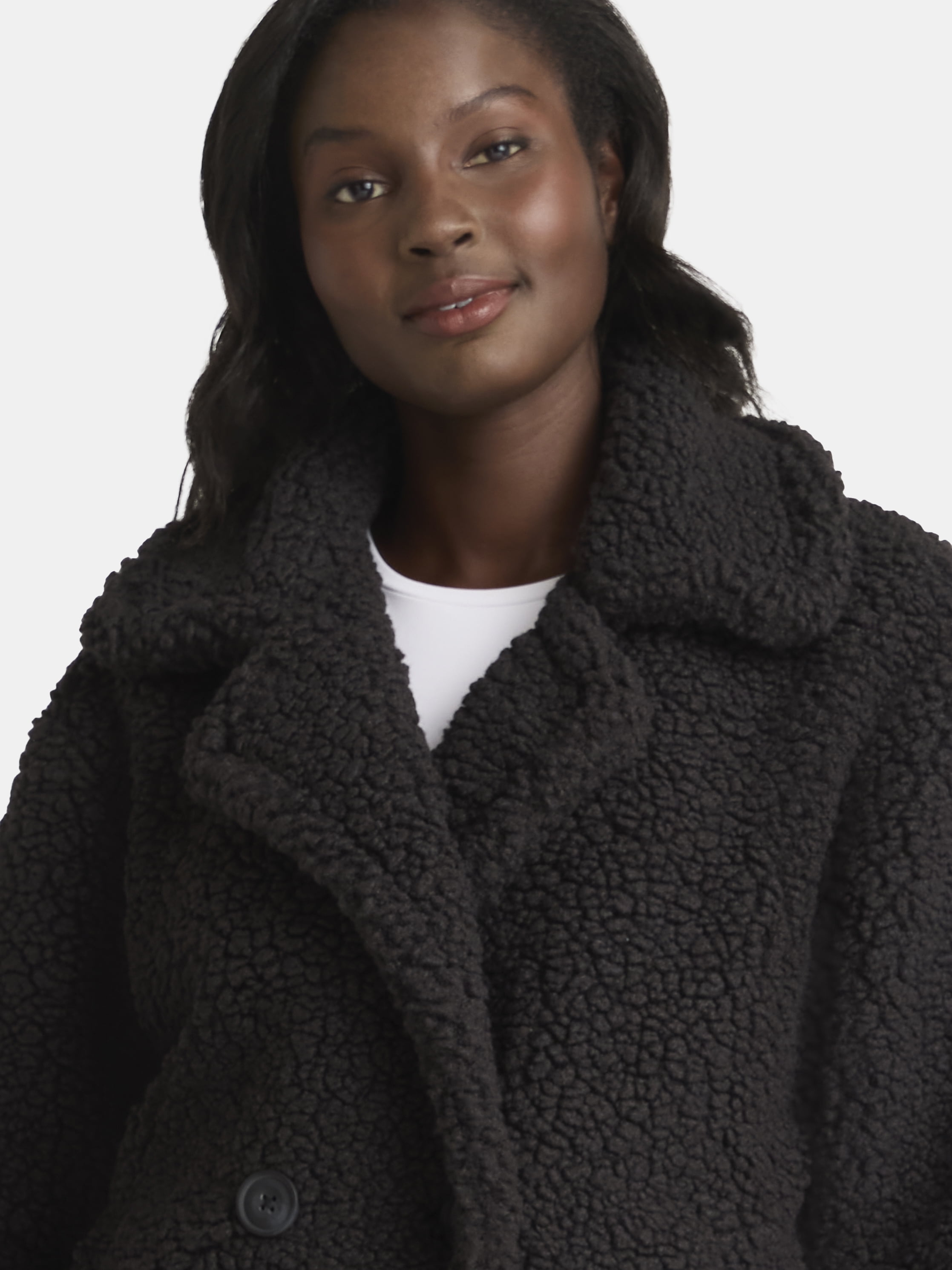 Time and Tru Women's and Women's Plus Teddy Double Breasted Jacket, Sizes XS-3X