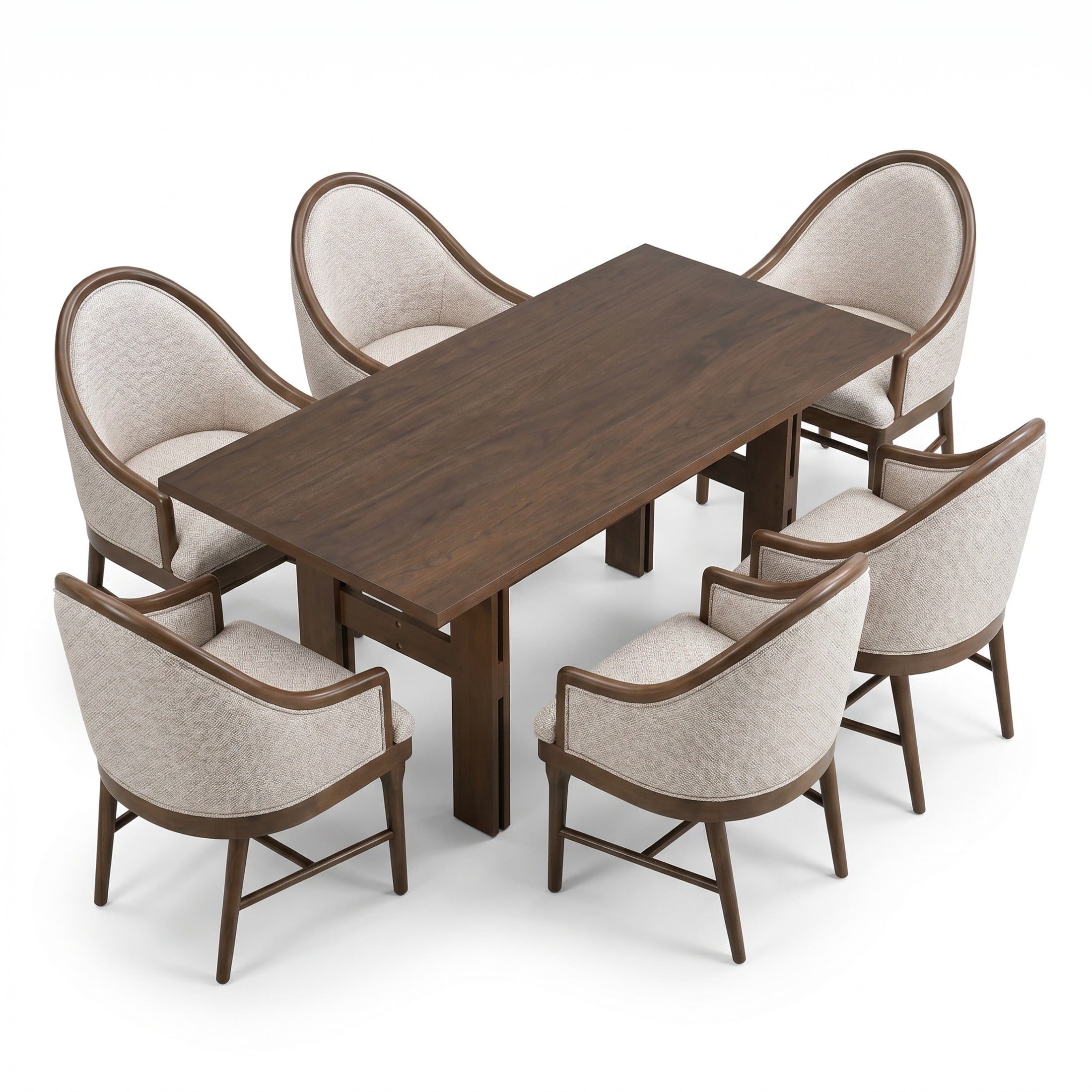 Christopher Knight Home 7-Piece Mid Century Dining Set, Wood Table with Upholstered Chairs, Walnut+Beige