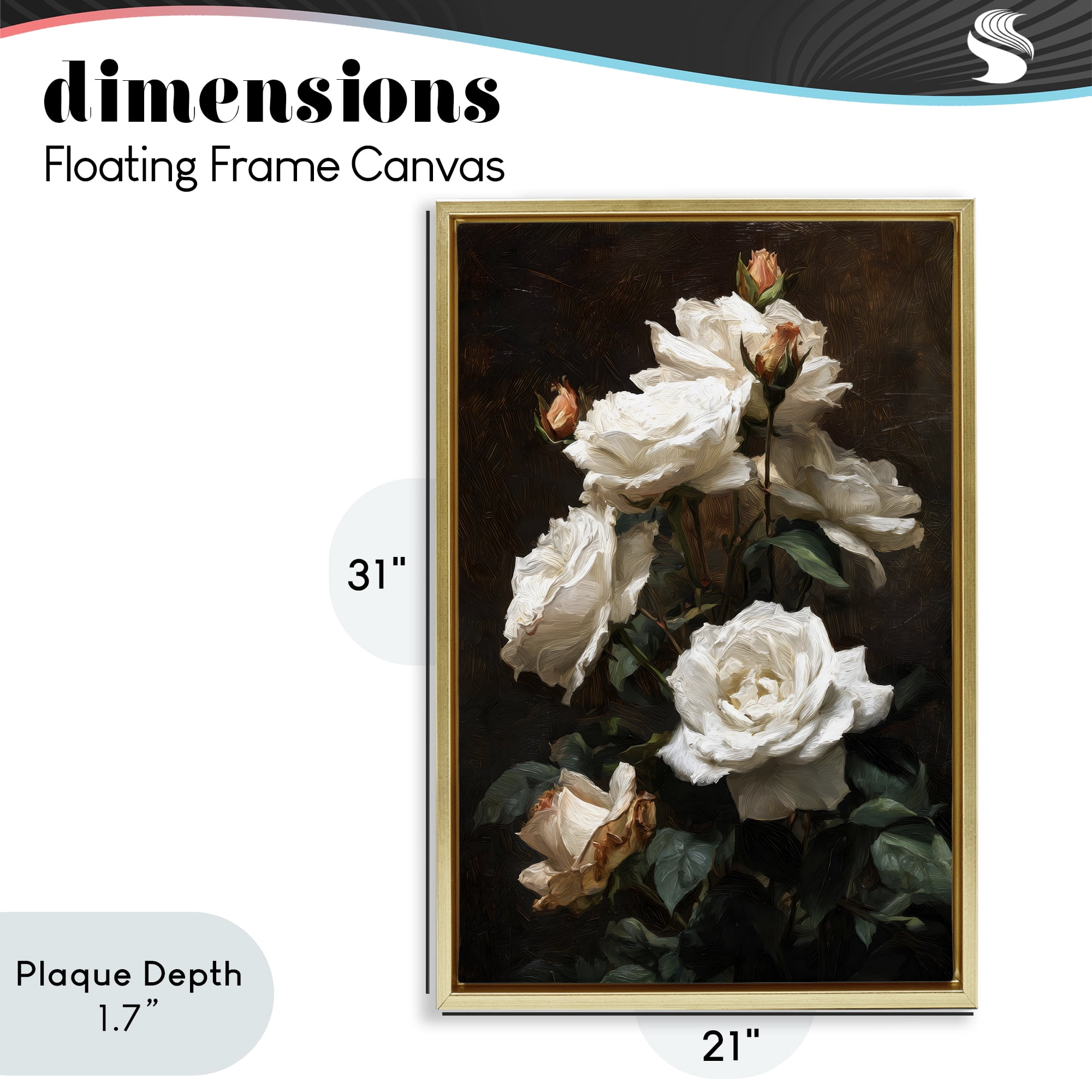 Stupell Industries Tower of White Roses Gold Framed Floater Canvas Wall Art, design by Petal Prints Design