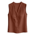 thumbnail image 3 of VBVC Women's Cotton Linen V Neck Sleeveless Blouses , Ladies' Dressy Casual Work Office Summer Shirts , Breathable Pleated Tank Tops For Women,Brown,S-2XL, 3 of 5