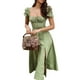 thumbnail image 3 of Vestido con estampado floral para mujer Correa en el pecho Manga abullonada Dobladillo dividido Cuello extendido Una línea Vestido largo, 3 of 7