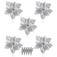 thumbnail image 3 of Wosthever 15/5 uds, polvo de brillo de flores artificiales de Navidad, adornos de árbol de Navidad DIY, flores falsas, decoraciones de Año Nuevo de Kits de decoración para fiestas plata 5PCS, 3 of 6