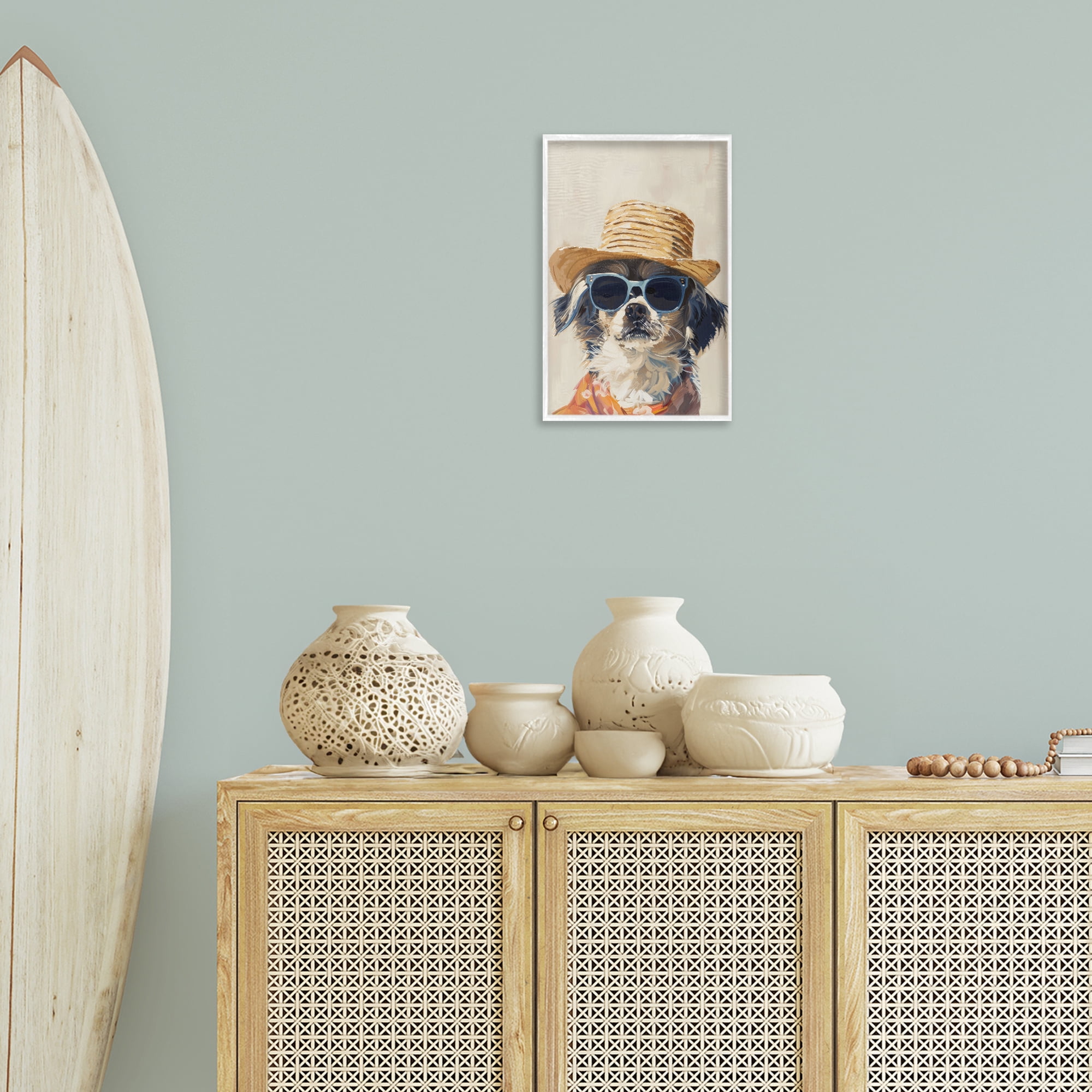 Stupell Industries Beach Vacation Pup Animals & Insects Painting White Framed Art Print Wall Art, 12 x 18
