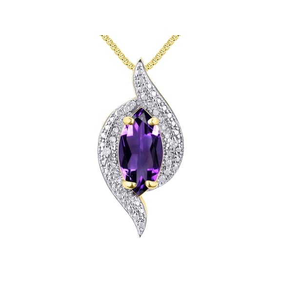 RYLOS Necklace Yellow Gold Plated Silver Necklace Marquise Gemstone &  Diamonds Pendant 18" Chain 10X5MM Amethyst February Birthstone Womens Jewelry Silver Necklace