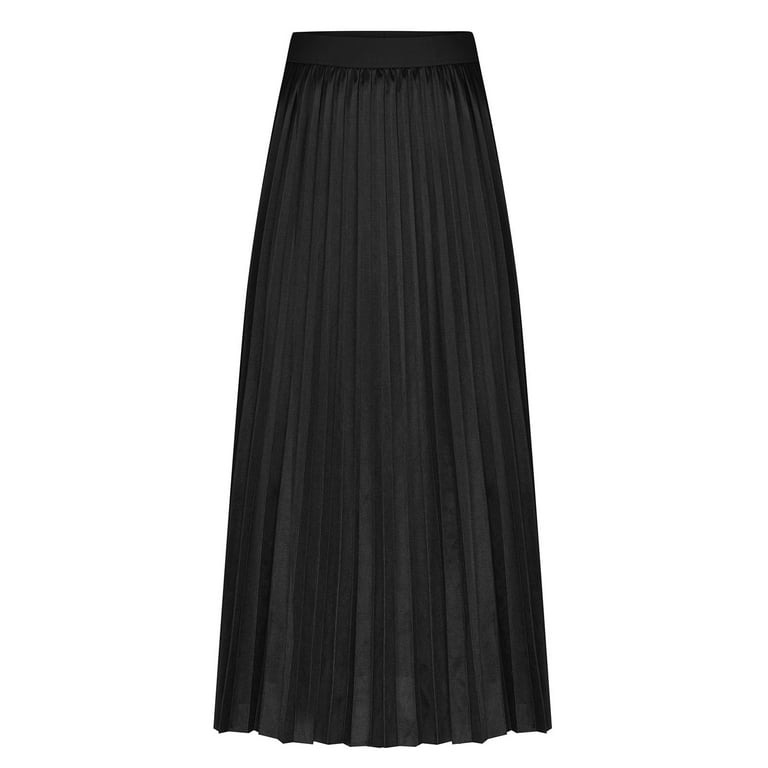 Satin Skirts for Women Plus Size Hide Belly Pleated Midi Skirt