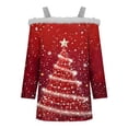 thumbnail image 4 of Fiudx Liquidación de Ahorros de Verano Top de Camiseta con Estampado Navideño de Doble Hombro Informal a La Moda para Mujer, 4 of 5