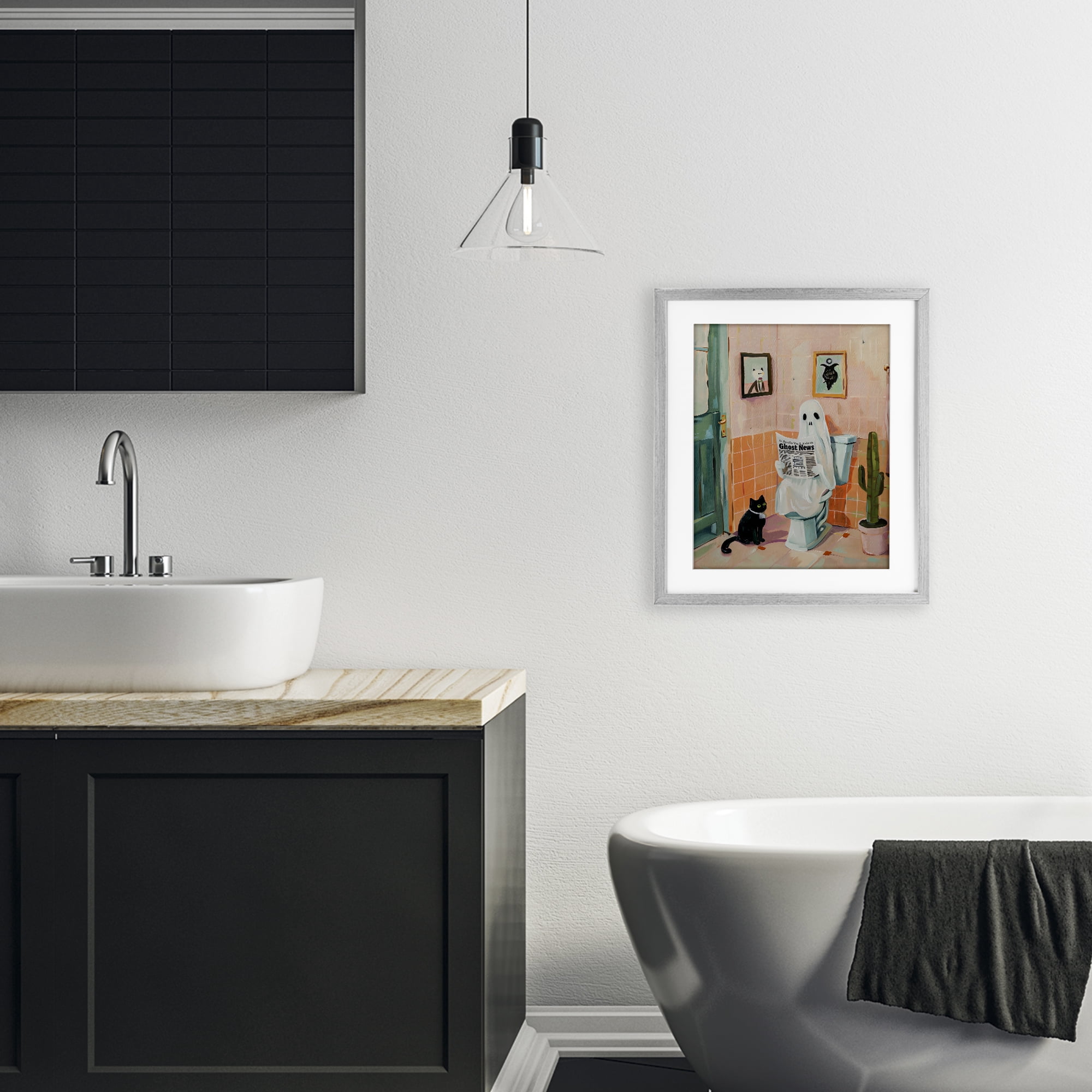 Stupell Industries Ghost Reading Newspaper Gray Framed Print Under Glass, design by The Prints Vibe
