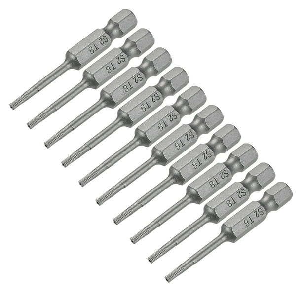 Puntas de destornillador de estrella de seguridad Torx T8 de 50 mm de longitud y vástago hexagonal de 1/4" S2 de acero de aleación alta, 10 piezas