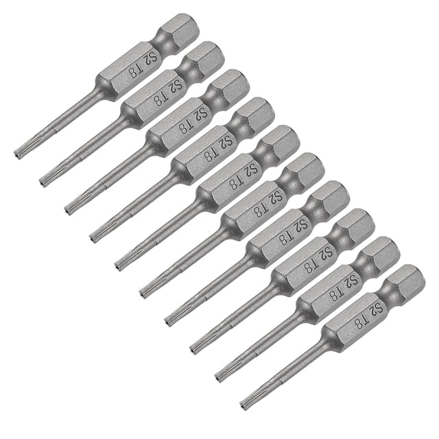 Puntas de destornillador de estrella de seguridad Torx T8 de 50 mm de longitud y vástago hexagonal de 1/4" S2 de acero de aleación alta, 10 piezas