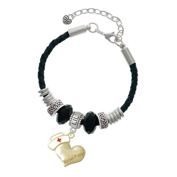 Delight Jewelry Two-tone Nurse's Prayer Heart - Healing Hand Big Sister Celtic Knot Leather Bead Bracelet, 7" 2" Extender