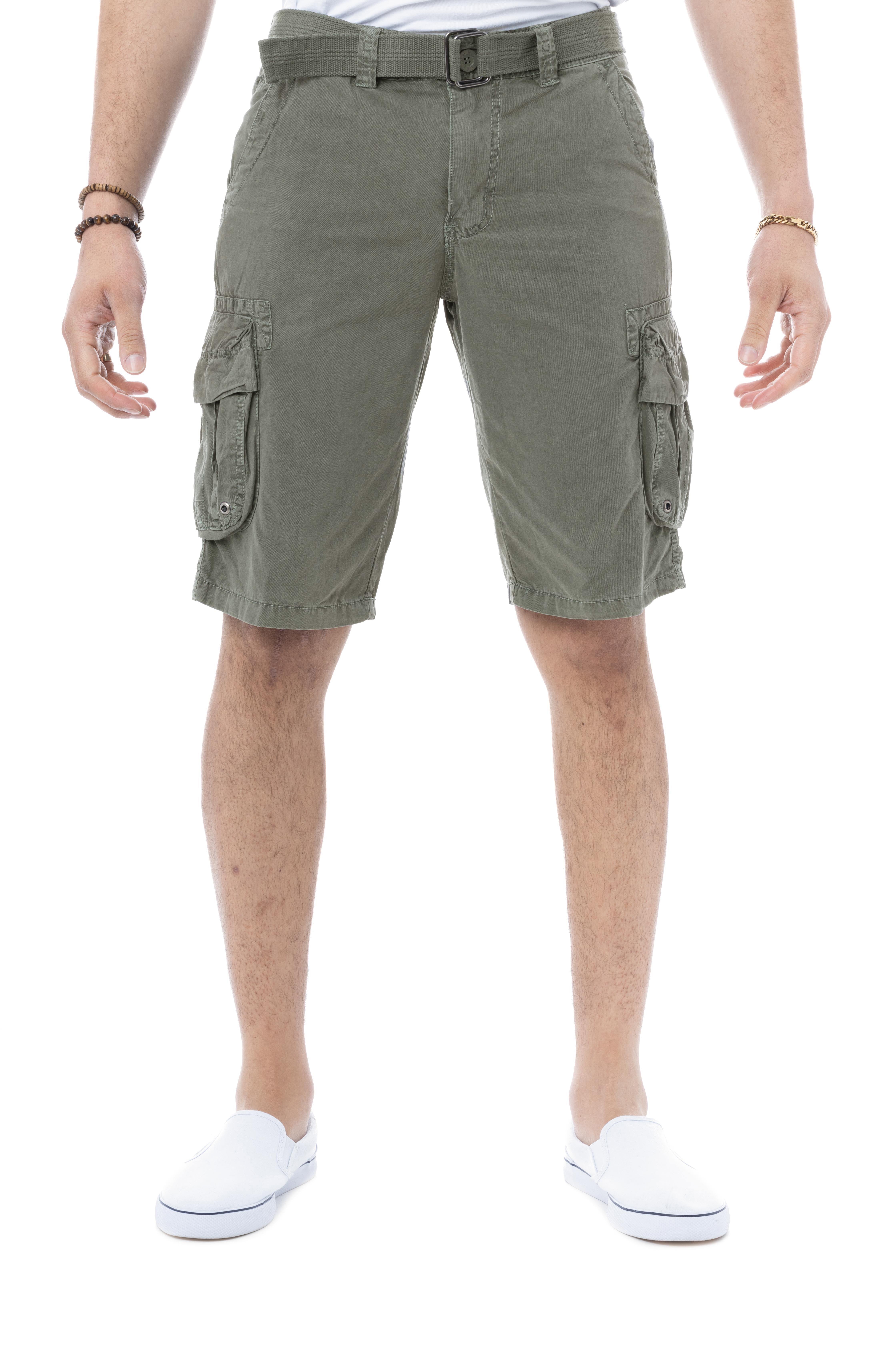 RAW X Mens Belted Cargo Shorts Relaxed Fit Casual Tactical Knee Length
