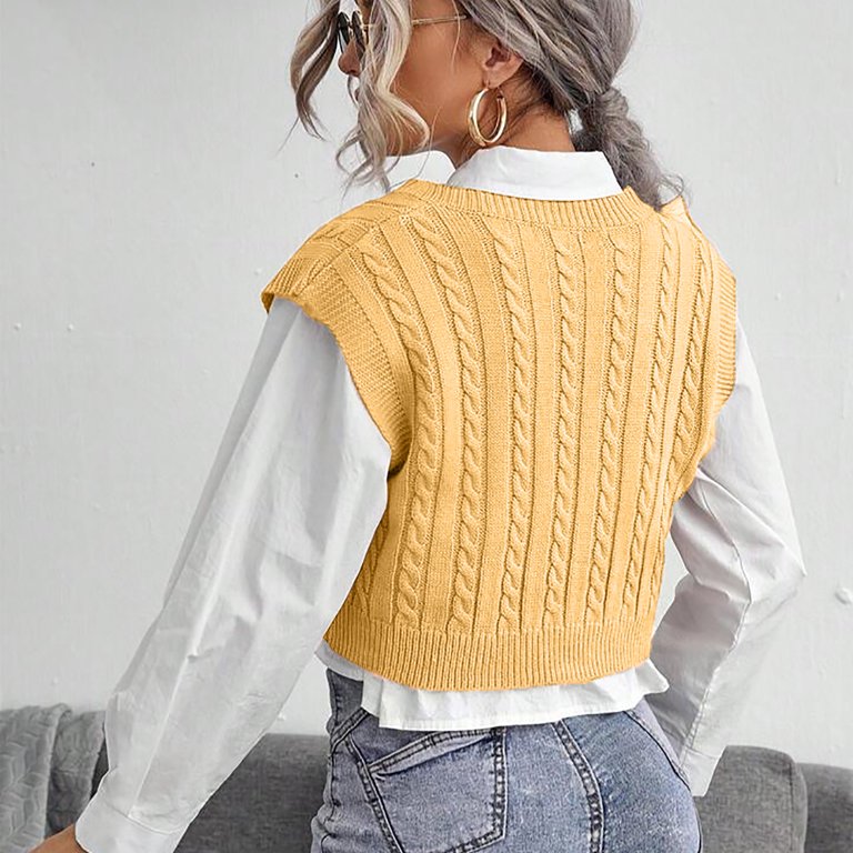 Herrnalise Sweater Vest for Women V Neck Sleeveless Knit