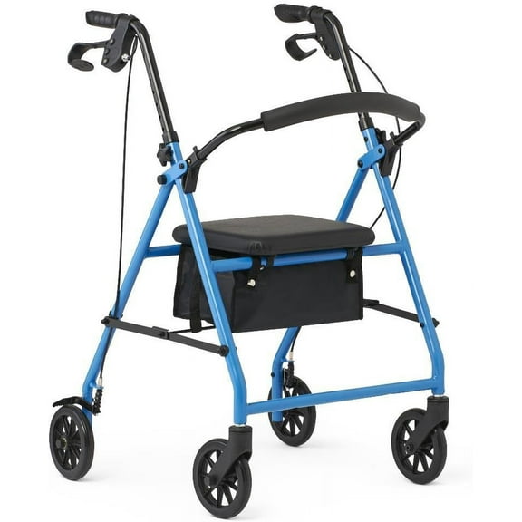 Lightweight Folding Steel Rollator Walker with Seat FSA/HSA Eligible – 6” Wheels, Locking Hand Brakes, Adjustable Handles (31"-35"), 300 lb Capacity, Padded Seat – Light Blue Mobility Aid for Seniors