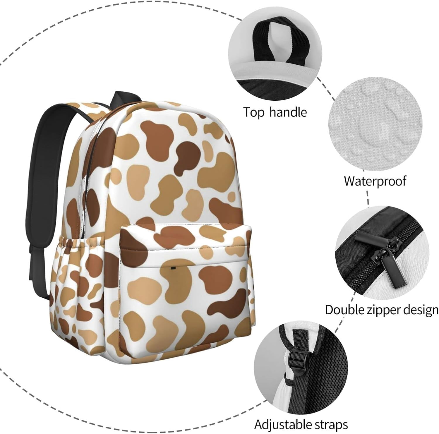 CROPD Cow Print Backpacks School Laptop Computer Backpack Book Bag Travel Hiking Camping Daypack