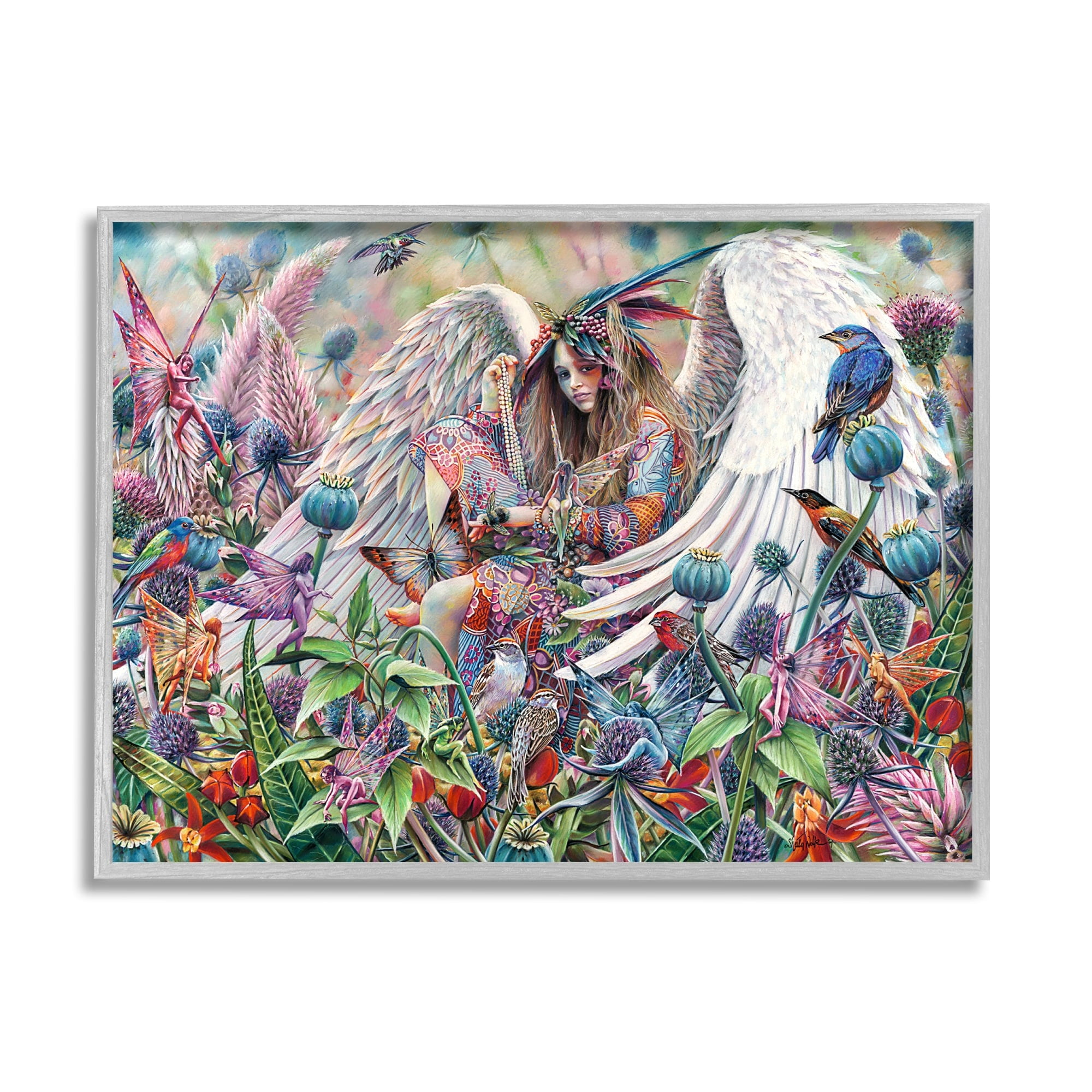 Stupell Industries Angel & Fairies Vivid Meadow Fairy Tales & Fantasy Painting Gray Framed Art Print Wall Art