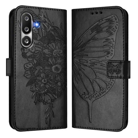 Butterfly Embossed Leather Wallet Phone Case for Galaxy M36, Flip Folio Card Holder Shockproof Protective Cover with Magnetic Clasp Kickstand.YB01