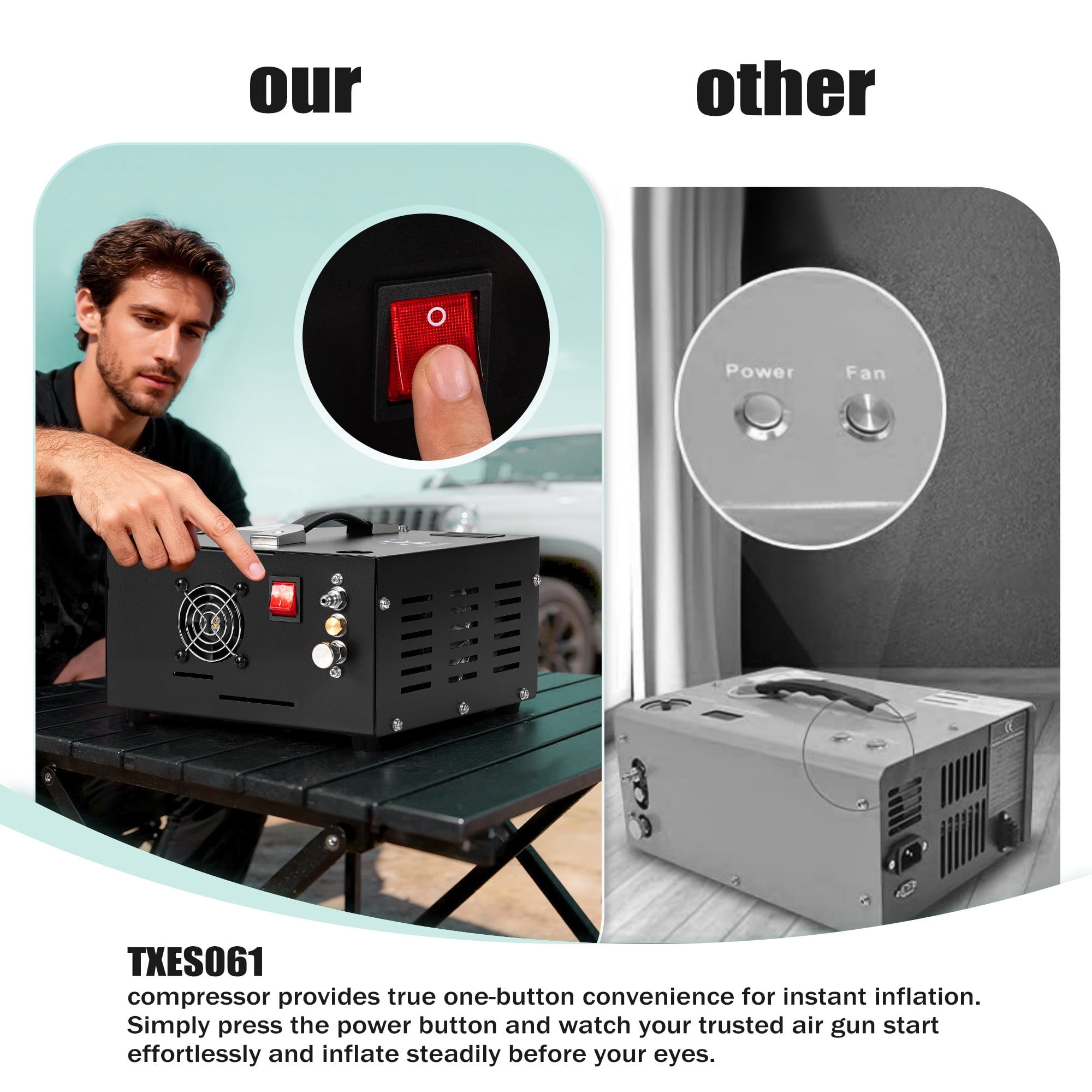TUXING 4500Psi PCP Air Compressor w/ Built-in Transformer, One-Button Start for PCP Rifles, Paintball Guns, Diving Tanks