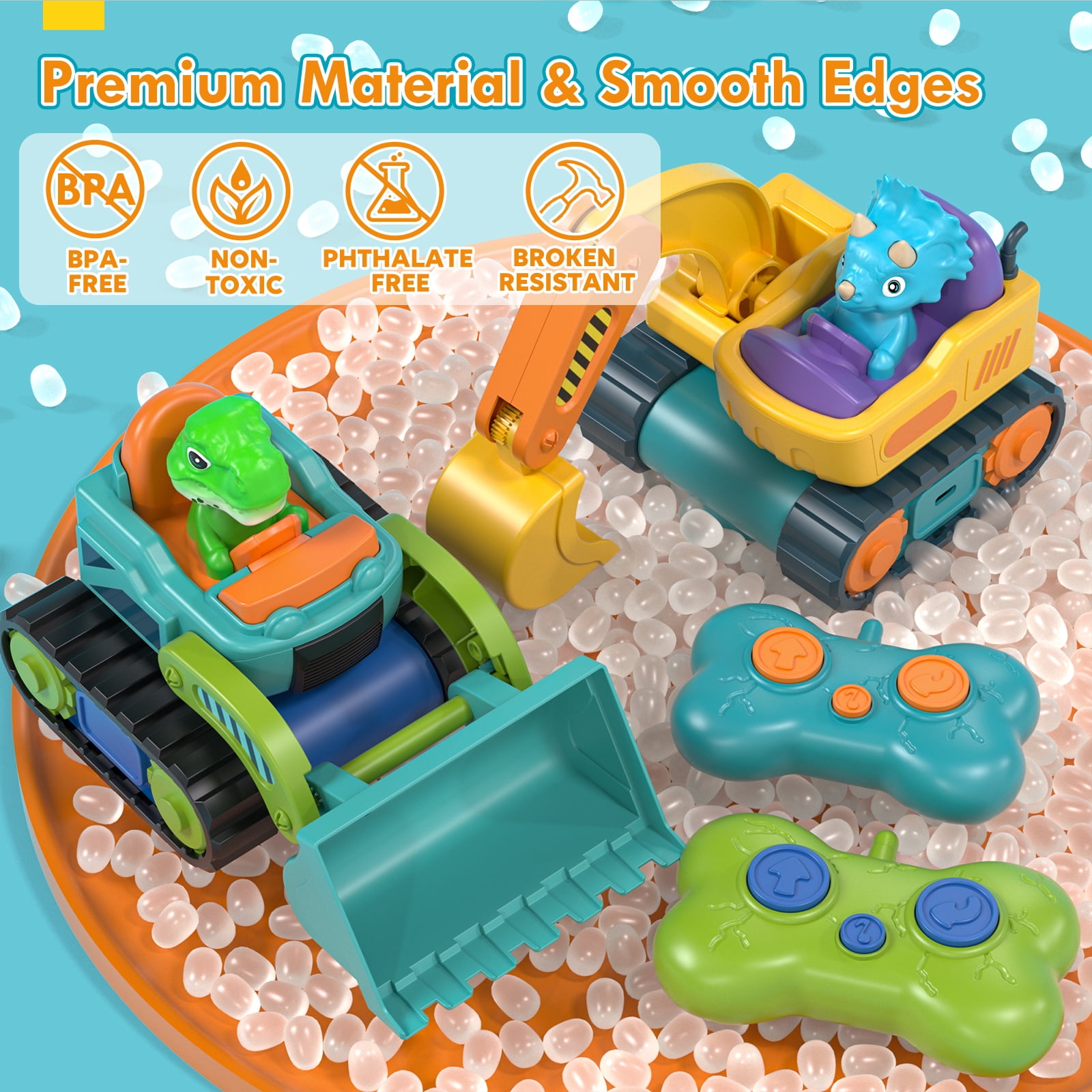 2 Pack Remote Control Car, Dinosaur RC Car Toy with Lights & Music for Toddler 2 3 4 Year Old Boy