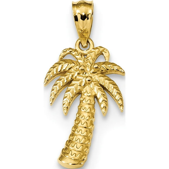 14k Yellow Gold Textured Polished Palm Tree (11x23mm) Pendant / Charm