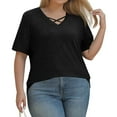 thumbnail image 5 of TQWQT Plus Size Tops for Women Dressy Summer Short Sleeve Tunic Tops Black T-Shirt V Neck Criss Cross Tunic Shirts Large Casual Summer Clothes 3XL, 5 of 6