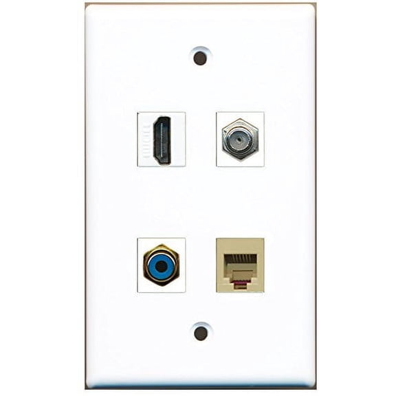 RiteAV - 1 Port HDMI 1 Port RCA Blue 1 Port Coax Cable TV- F-Type 1 Port Phone RJ11 RJ12 Beige Wall Plate
