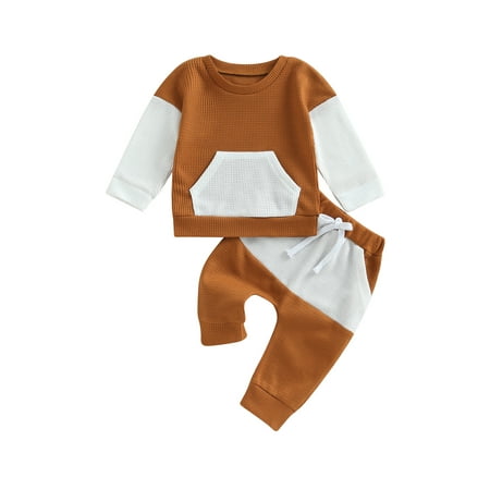 

Bagilaanoe Toddler Baby Boy Long Pants Set Patchwork Long Sleeve Sweatshirt Pullover Tops + Sweatpants 6M 12M 18M 24M 3T Kids Casual Sweatsuits