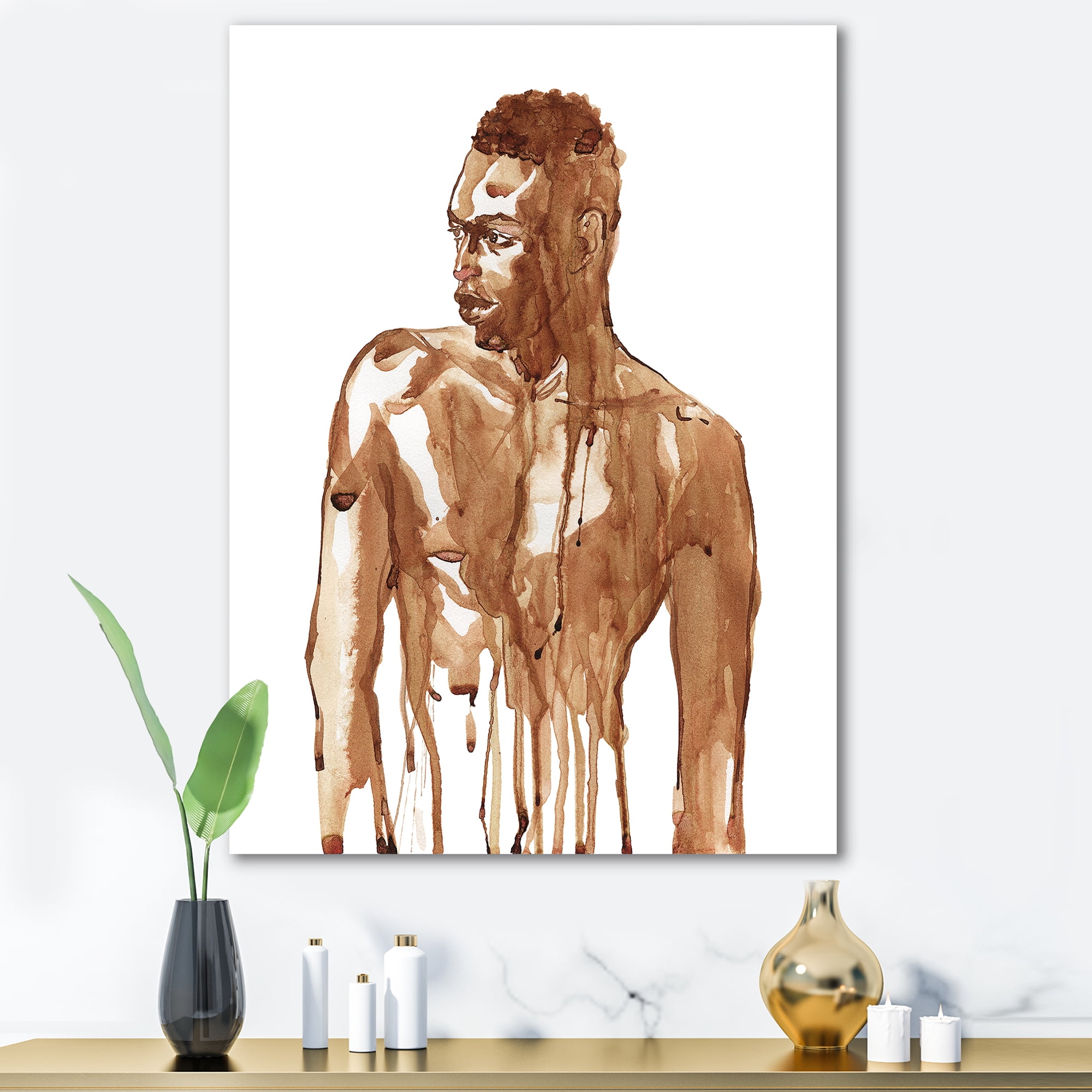 Designart ' Portrait of Handsome African Man On White II ' Modern Canvas Wall Art Print